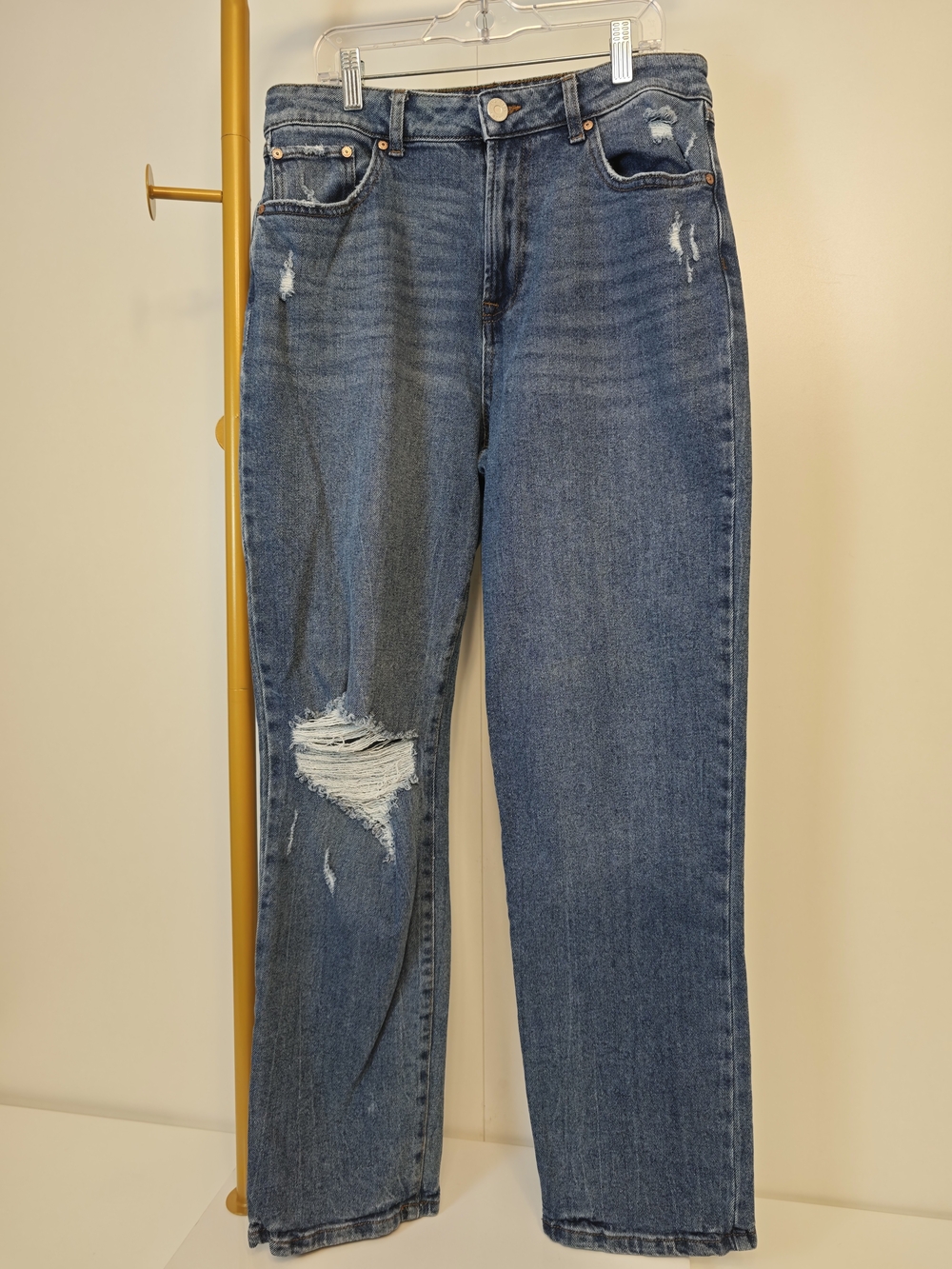 Sincerely Jules Distressed Medium Blue Straight-Leg Jeans